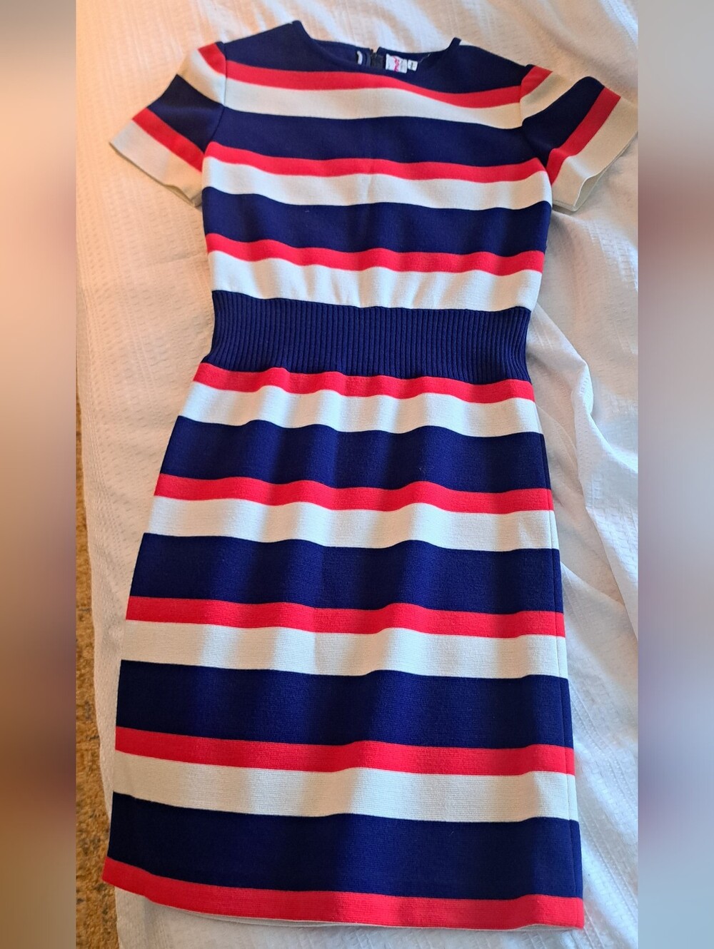Vintage 60s Andiamo! By Gino Paoli Striped Knit Dress in Red, White & Blue